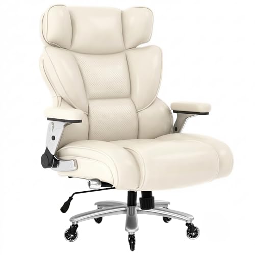 Image of FLEXISPOT 600lbs Big and Tall Office Chair for Heavy People, Heavy Duty Computer Desk Chair with Dynamic Lumbar Support 2D Armrest Blade Wheels, Chairs for Home Office Gaming Working, Leather, Beige