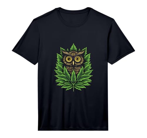 Mens Funny Owl Cannabis 420 Weed Hemp Sativa Ganja Pot Stoner Performance T-Shirt