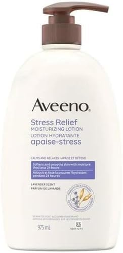 Aveeno Stress Relief Moisturizing Lotion - Lavender, Oats, Chamomile - Non Comedogenic Moisturizer for Sensitive Skin, Dry Skin - 975 mL