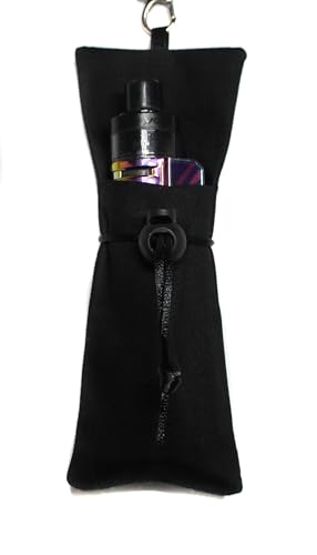 Etui vapoteuse cigarette électronique en tissu avec cordon tour de cou (Noir uni avec cordon de serrage)