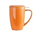 LOVECASA Tazas de Té con Tapa y Filtro Acero inoxidable 450 ML, Taza Tisana de Porcelana Naranja