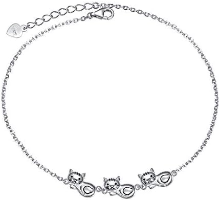 Cat Kitty Anklet for Women S925 Sterling Silver Adjustable Foot Ankle Bracelet