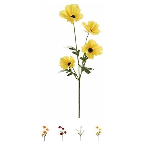 One Wild Meadow Poppy Spray Silk Flower Stem with 4 Heads Quality Artificial Flowers In a (yellow) Cover