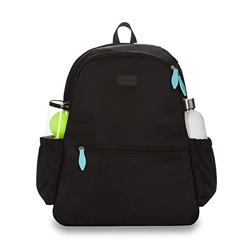 Ame & Lulu Courtside 2.0 Tennis Backpack - Removable Adjustable Straps - Exterior Pocket Fits Two Racquets - Black & Blue - 1 Count
