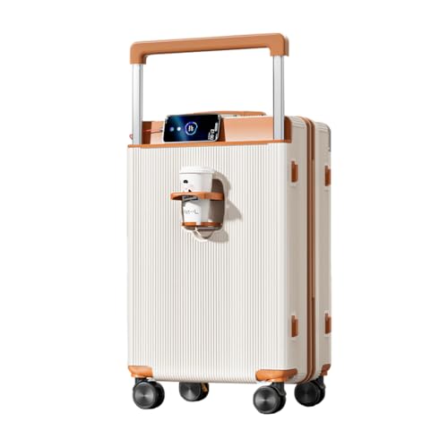 HTBNFYY 20 Inch Carry on Luggage Airline Approved PC Hard Shell Suitcase with Spinner Wheels Large Capacity Wide Handle Suitcases with Cup Holder,White,22IN