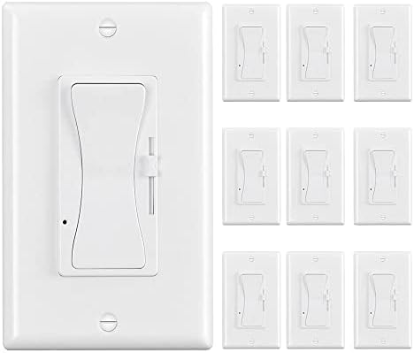 KEYGMA 0-10V LED Dimmer Switch, Low Voltage Dimmer Switch for Dimmable LED Lights, CFL, Halogen and Incandescent Bulbs, Single-Pole or 3-Way, Wallplate Included, ETL Listed (White, 10 Pack)