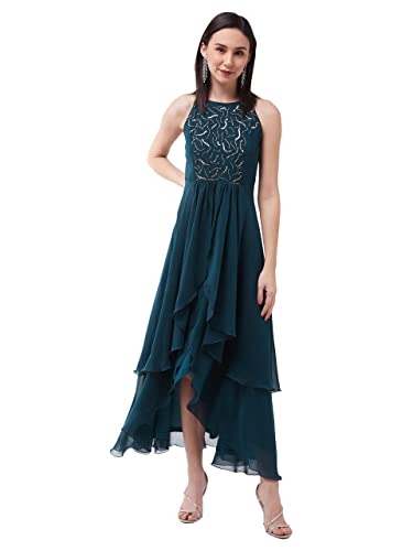 Robe longue sans manches en tissu fluide et col rond confortable