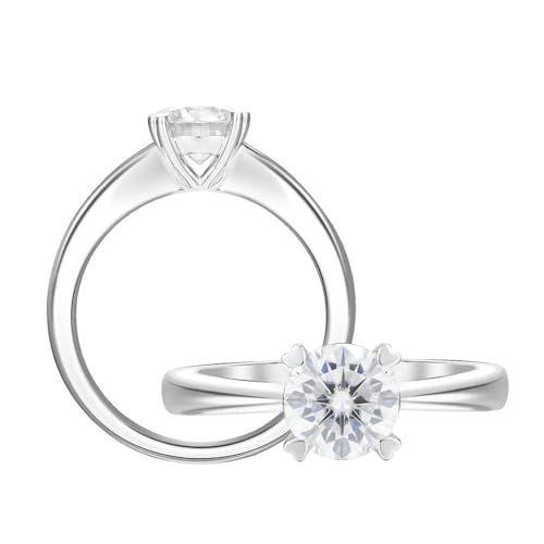 DovEggs Moissanite Engagement Rings 1ct 6.5mm G-H-I Color Round Cut Moissanite Wedding Rings Sterling Silver Anniversary Promise Rings for Her