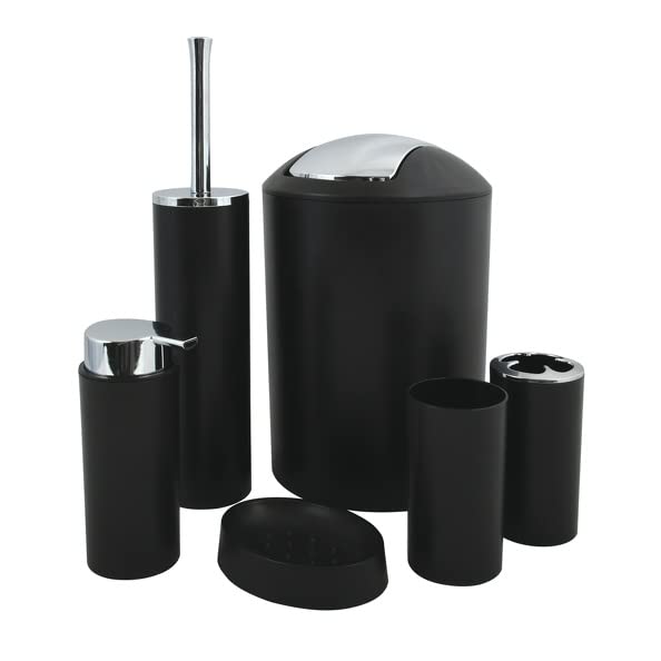 MSV - Lot d'Accessoires Salle de Bains Hannah - 6 Pièces en PP - Poubelle, Brosse WC, Distributeur de Savon, Porte Brosse à Dents, Gobelet, Porte Savon -...