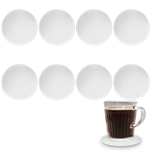 8Pièces Dessous de Verre Silicone,Sets de sous-Verres,Dessous de Verre Ronds,sous-Verres Blancs Antidérapants,Convient pour Les Tasses à thé, Les Tasses à Café, Les Tasses à Bière