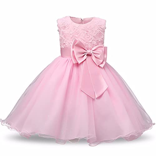Vestido de fiesta infantil cómodo rosa para niñas de tul y lazo