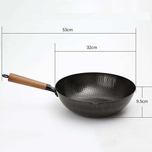 Wok de Hierro Fundido, 12.6 pulg, Fondo Plano, Mango Madera y Tapa miniatura 6