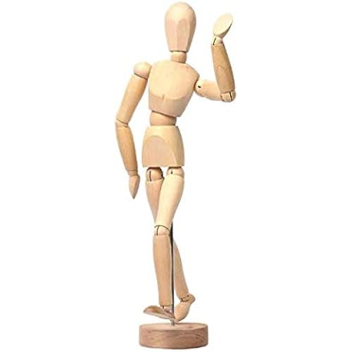 8 Inch Artists Wooden Manikin Flexible Body Joints Human Figure Puppet Model Wood Male Mannequin Doll Ornament Stand for Home Office Desk Decoration Sketching Drawing Painting Supplies