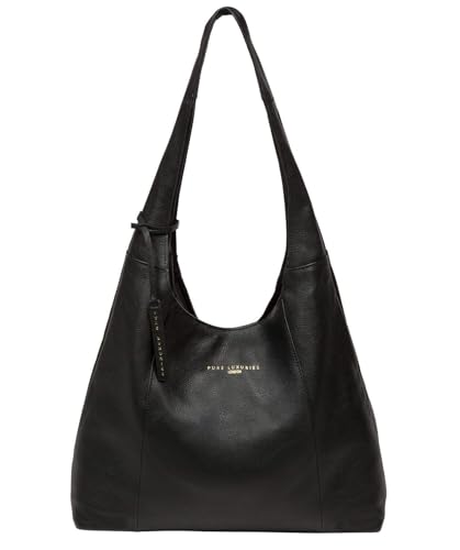 PURE LUXURIES LONDON 'Nina' Black Leather Slouchy Shoulder Bag for Women with Single Handle
