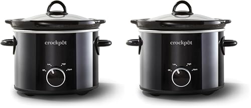 Image of Crock-Pot 2-Quart Manual Slow Cooker, Feeds 2+ People, Great for Small Meals, Dips, & Sides; Removable Stoneware is Oven & Dishwasher-Safe, Black (Pack of 2)