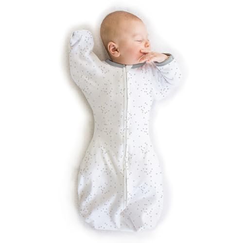 Image of Amazing Baby Transitional Swaddle Sack, Arms Up Half-Length Sleeves & Mitten Cuffs, Swaddle for Newborn Transition to Baby Sleep Sack Wearable Blanket, Small, 0-3 month, 6-14 lb, Sterling Confetti