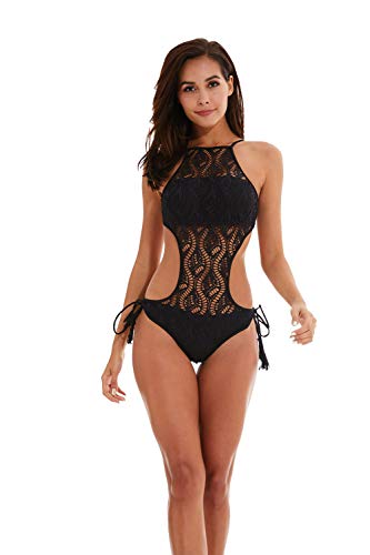 Shangrui Mujeres Crochet Monokini Corte Abdomen Control Bikini Traje de baño
