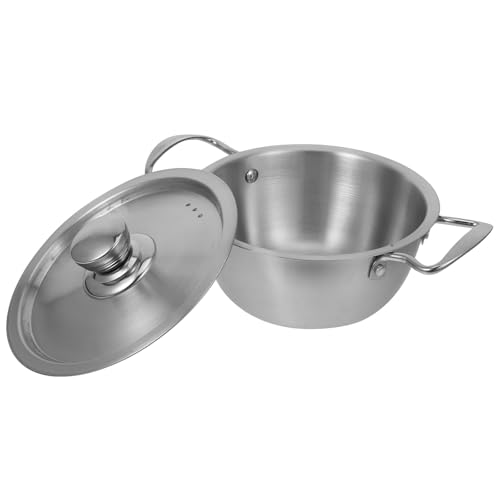 NUOBESTY Stainless Steel Dual Handle Korean-Style Ramen Pot with Lid - Flat Bottom Wok for Instant Noodles, Stylish and Spill-Preventing Design for Convenient Home Cooking