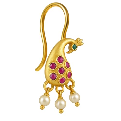 Image of VAMA FASHIONS 18K Gold Plated Anti Tarnish Half Moon Peacock Shape Traditional Maharashtrian Press on Bugadi Upper Ear Clip on Earrings For Women & Girls
