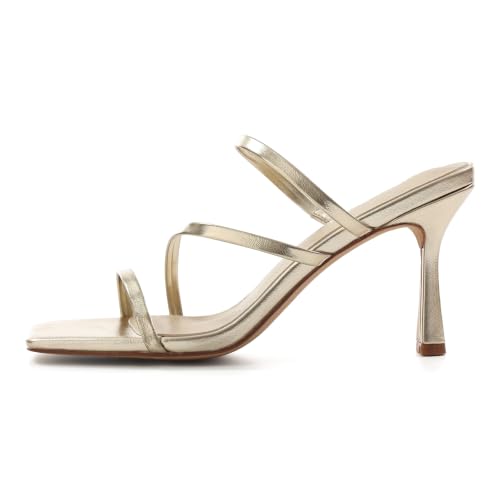 Image of Shoe'N Tale Strappy Kitten Heels For Women Stiletto Mules Square Open Toe Slip On Sandals