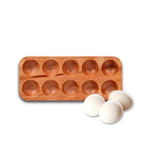 Viewood Wooden Egg Holder for Deviled Egg Holder, Tabletop Display or Refrigerator Storage, Decor Serving Tray for Chocolates, Sushi, Kitchen Organization (10 Eggs - 2 x 5)