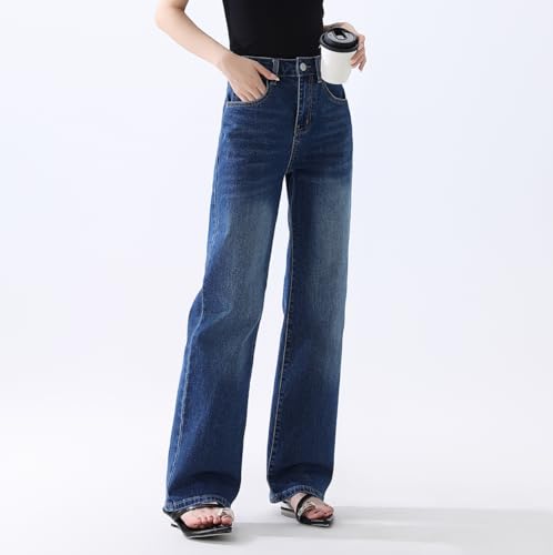 High Waisted Jeans for Women Straight Leg Stretchy Trendy Baggy Casual Lady Basic Wide Leg Denim Pants2