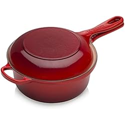 Cacerolas Le Creuset Opiniones Le Creuset Evolution Sartén de hierro fundido 2 en 1, diámetro 22 cm, 2.3 L, Cereza, 25044220602460