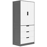 HOMCOM Armoire Chambre Penderie Dressing 80x50x180cm Gris et Blanc