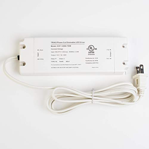 Image of 12v UL Listed 60w Triac Dimmable Driver Transformer Constant Voltage Class 2 100v - 277v Input Power Supply for LED Strip Light Control by AC Wall Dimmer (12v 60w)