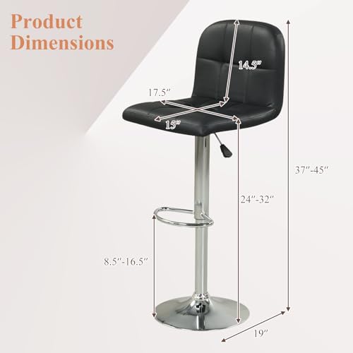 Juego de 4 butacos giratorios modernos Giantex, ajustables en altura con respaldo y reposapiés, tapizados en cuero sintético para isla de cocina y comedor, color negro + plateado miniatura 3