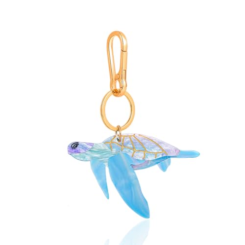Tropical Hibiscus Flower Bird Butterfly Keychain Bag Charm Keychain Gold-Tone Clasp, 5.3 Inches