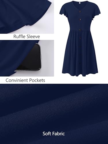 Image of Heymoments Women's Ruffle Sleeve V Neck Swing Sundress Summer Casual A-Line Midi Dress with Pockets S-2XL