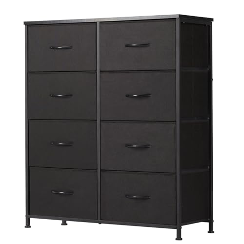 Sweetcrispy Dresser, Dresser for Bedroom Organizer Storage, Fabric Storage Tower with 8 Drawers, Chest of Drawers with Steel Frame, Wood Top for Living Room, Closet, Black