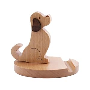 DYOUen Wooden Phone Holder Cute Dog Cellphone Cartoon Animal Cell Stand Creative Desk Ornament Universal Compatible