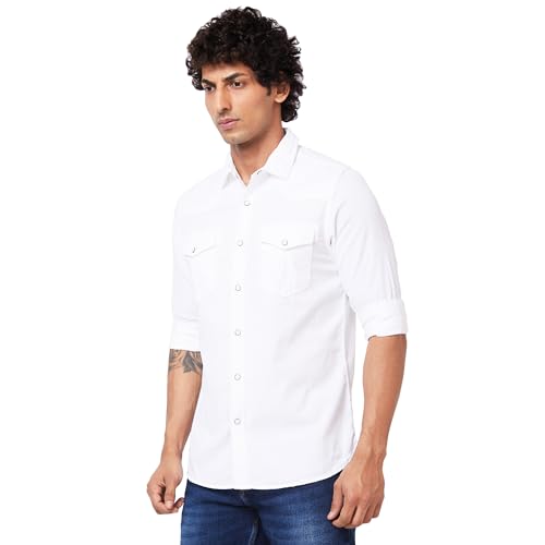 Image of Spykar Men's Slim Fit N /A Full Sleeve Solid Casual Shirts