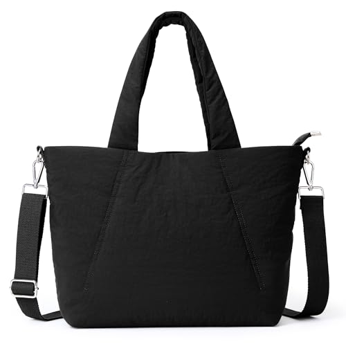 Image of KALIDI Quilted Carryall Tote Bag, Large Puffer Crossbody Women Handbags Shoulder Soft Fluffy Lightweight Travel