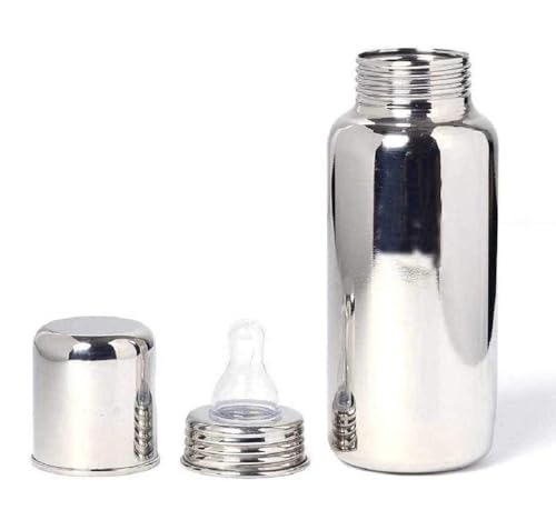 Image of Steel 304 Grade Feeding Bottle with Soft Silicone Nipple, Silver, 250 ml, (Silver Pack of 1)