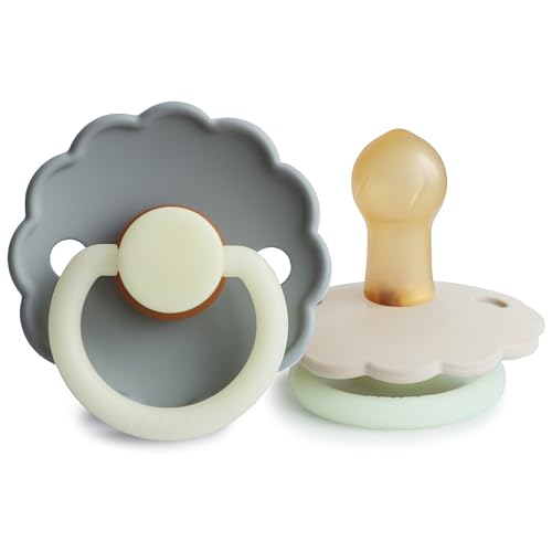 FRIGG Daisy Night Natural Rubber Baby Pacifier | Made in Denmark | BPA-Free (French Gray/Croissant,...