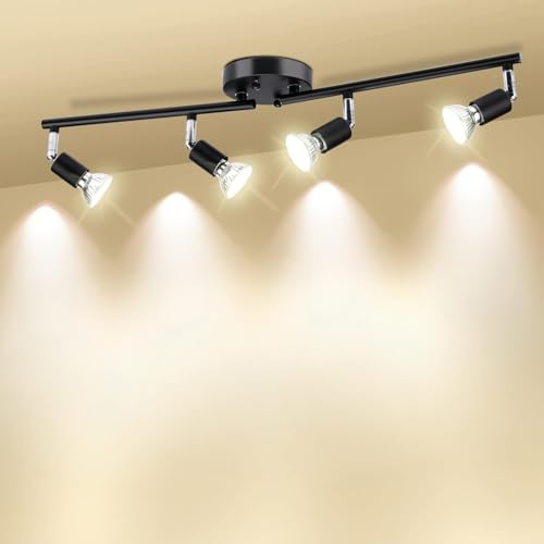 La mejor comparación de Sistemas de iluminación en rieles, barras y cables , tabla con los diez mejores. 48 WEAGP Iluminación de Riel Led de 4 Luces, Iluminación Puntual de Techo de 4 Vías con Acabado Negro, Brazos Flexibles y Cabezal de Luz Giratorio, Iluminación de Riel Incluye 4...