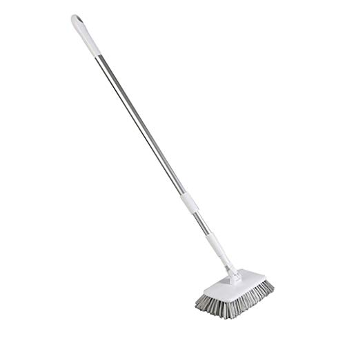 Tile Grout Brush with Extendable Telescopic Long Handle for Cleaning Bathroom Kitchen Patio Garage Deck Tile Marble Stone Floors (White)