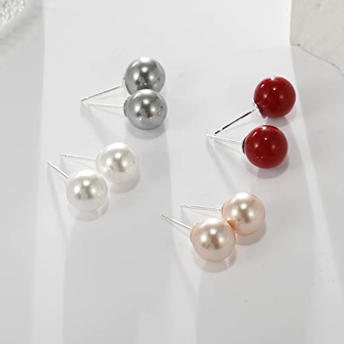 lureme 4 Pairs Round Simulated Shell Pearl Stud Earrings for Women Girls Faux Pearl Earrings Pack (er006323)4