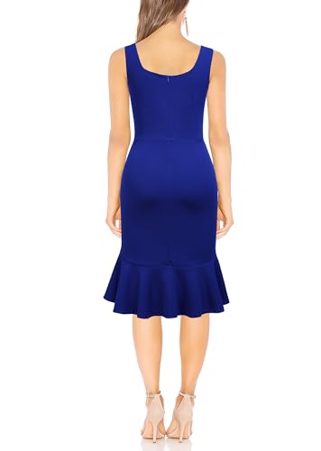 Image of FORTRIC Women Square Neck Summer Wedding Guest Formal Party Cocktail Midi Dress