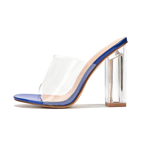 Image of Cape Robbin Fusion Chunky Block High Heels for Women, Transparent Booties for Women