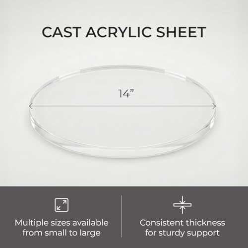 Image of Clear Plexiglass Sheet Round 14 Inch Diameter 1 /4 Inch Thick Acrylic Cake Board Display Stand Flame-Polished Tabletop Protector for Crafts Coasters by Fab Glass and Mirror