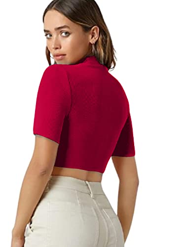Image of Dream Beauty Fashion Women's Combo Casual High Neck Short Sleeves Stylish Crop Top - Pack of 2-17 inch inches