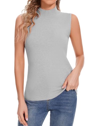 Image of Sleeveless Mock Neck Tops for Women Soft Slim Fit Knit Vest Tops