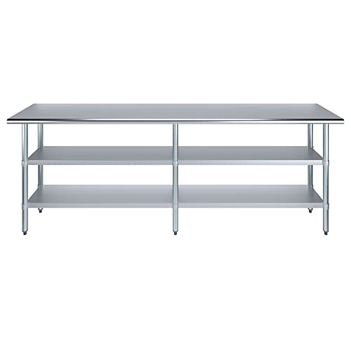 Image of AmGood Stainless Steel Work Table with 2 Shelves | NSF | Metal Utility Table (96 inch Long x 18 inch Deep)