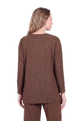 Image of LA CERA Women's Brushed Knit Sweater Top, Long Sleeves, Side Pockets, Round Neck, 80% Rayon, 15% Polyester, 5% Spandex