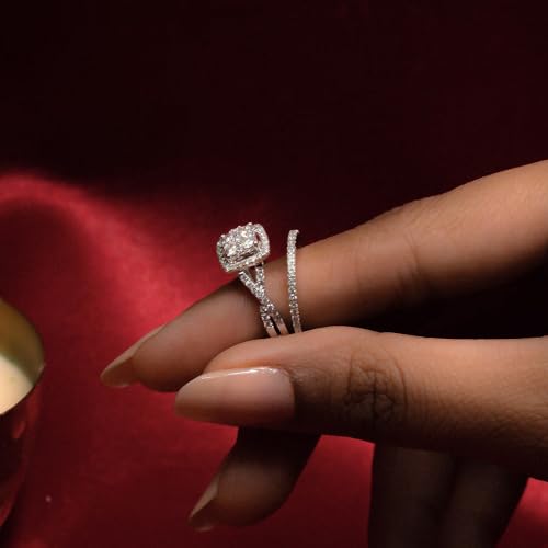 Halo Moissanite Wedding Ring Set for Women Silver 10K 14K 18K Solid Gold Wedding Ring Round Pave Moissanite Promise Engagement Ring4