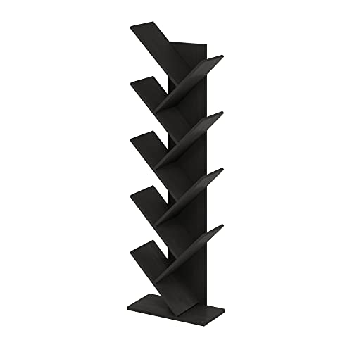 Furinno TREE Book Shelf, 9-Tier Bookshelf, Tree Bookcase with Angled Open Shelf, 8.4 x 15.7 x 50.9, Corner Shelf for Room Decor, for Living Room, Bedroom, Home Office, Espresso by Furinno - Image 4
